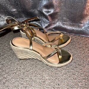 Gold lace up wedges